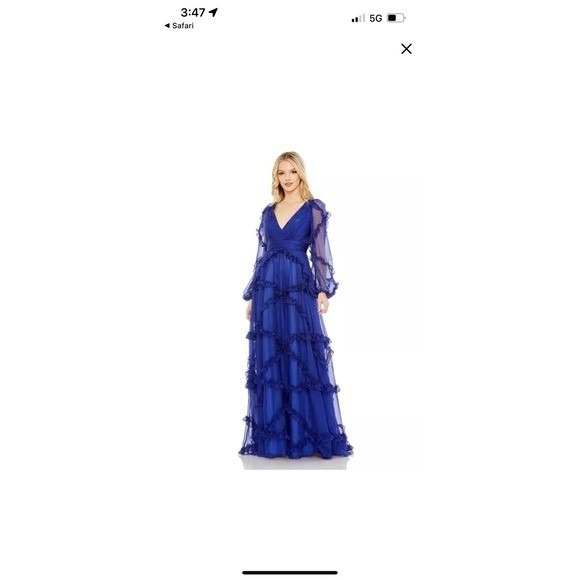 NWT Mac Duggal Ruffle Puff Sleeve A Line Gown #68223 Blue Size 8 - Picture 4 of 4